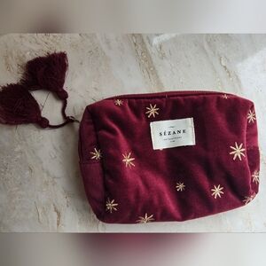 New Sézane Burgundy Embroidered Women's Pouch